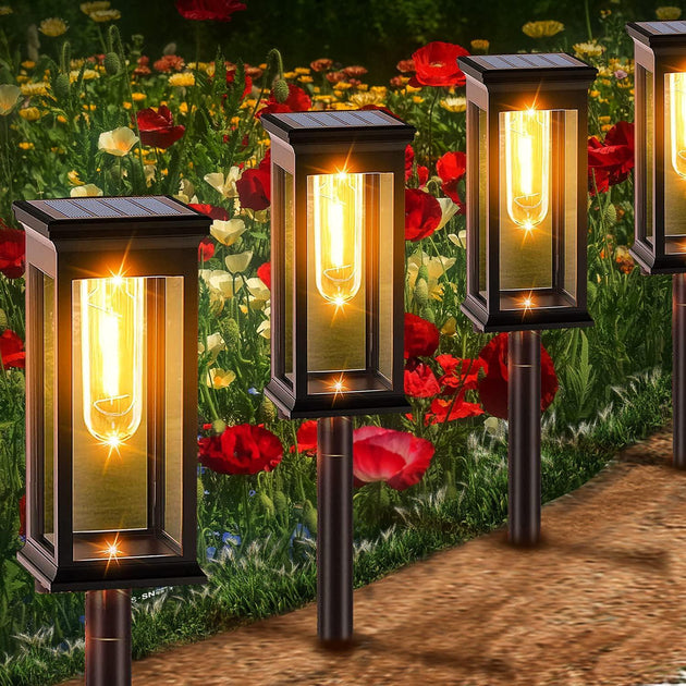 2 Pack Outdoor Solar Pathway Lights Waterproof Garden Lawn Lamps