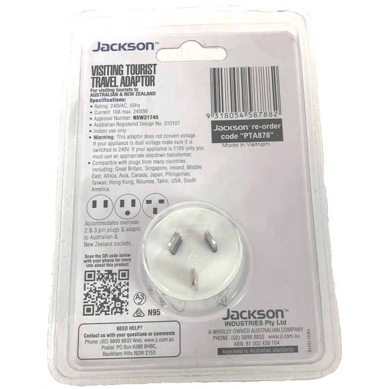 Universal Travel Adaptor converts USA UK Japanese Plugs to NZ & AU