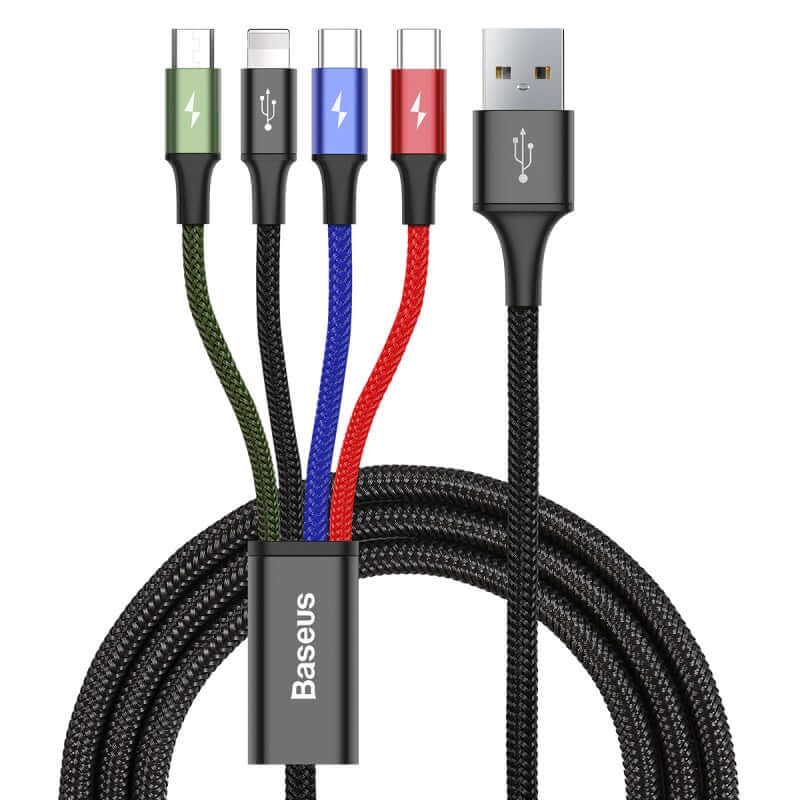 4 in 1 USB to 2x Type-C 1x Lightning 1x Micro USB Charging Cable Max 3.5A-1.2m