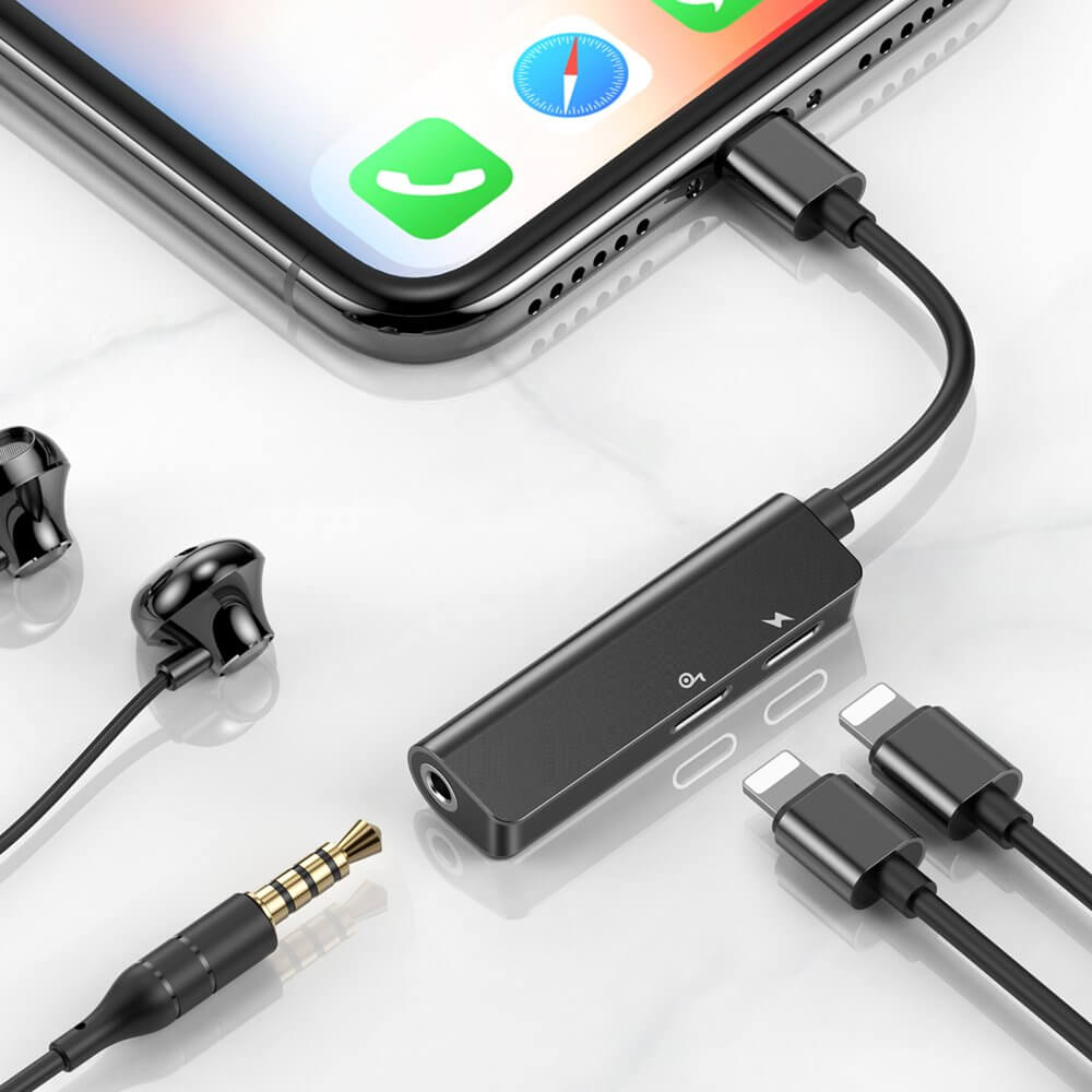 3-in-1 iPhone Lightning Audio Converter to Dual Lightning & 3.5mm