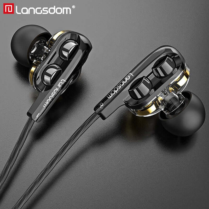 Dual Driver Earphone in-ear with Microphone HiFi Music Sport Earphones