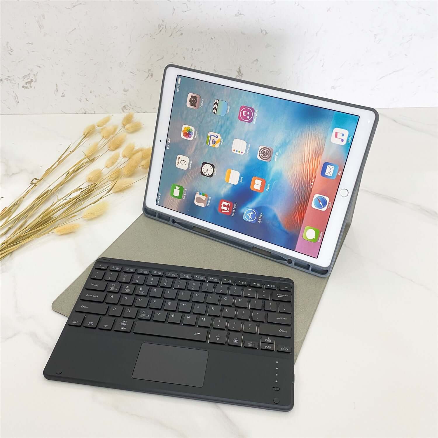 iPad Pro 12.9 inch 2015/2017 Removable Bluetooth keyboard with Trackpad Stand Cover