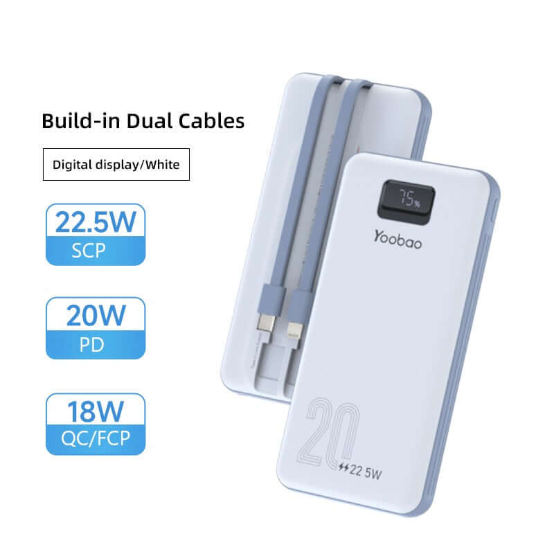 20000mAh Fast Charge 22.5W Portable Power Bank Build-in Dual Cable