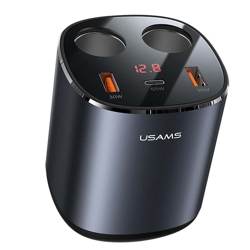 Digital Display Fast Car Charger 2 USB Port + 1 Type C Port + Dual Cigarette Lighters Total 245W