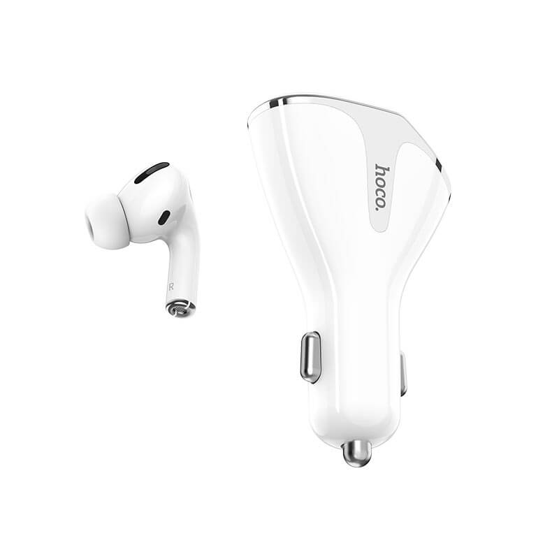 Dual USB Fast Car Charger QC3.0 2 in 1 Wireless Headset Earphone with Mic-White