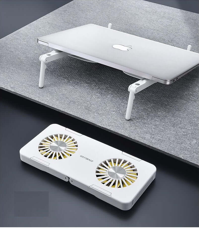 Laptop Desk Foldable Stand Cooling Fan with LED Lights-White