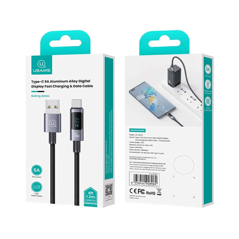 USB to Type-C / USB-C Charging Data Cable with Digital Display 1.2m