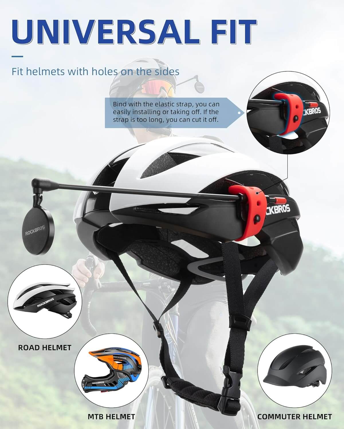 Bicycle Helmet Mount Rearview Mirror Detachable Lightweight