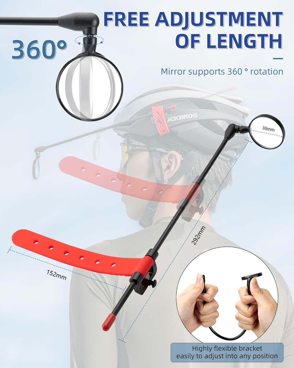 Bicycle Helmet Mount Rearview Mirror Detachable Lightweight