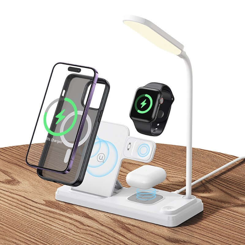 4-in-1 Wireless Charging Holder Phone Earphone Watch Charger with Table Lamp