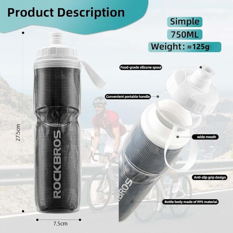 750ml Riding Sport Gym Hiking Portable Water Bottle