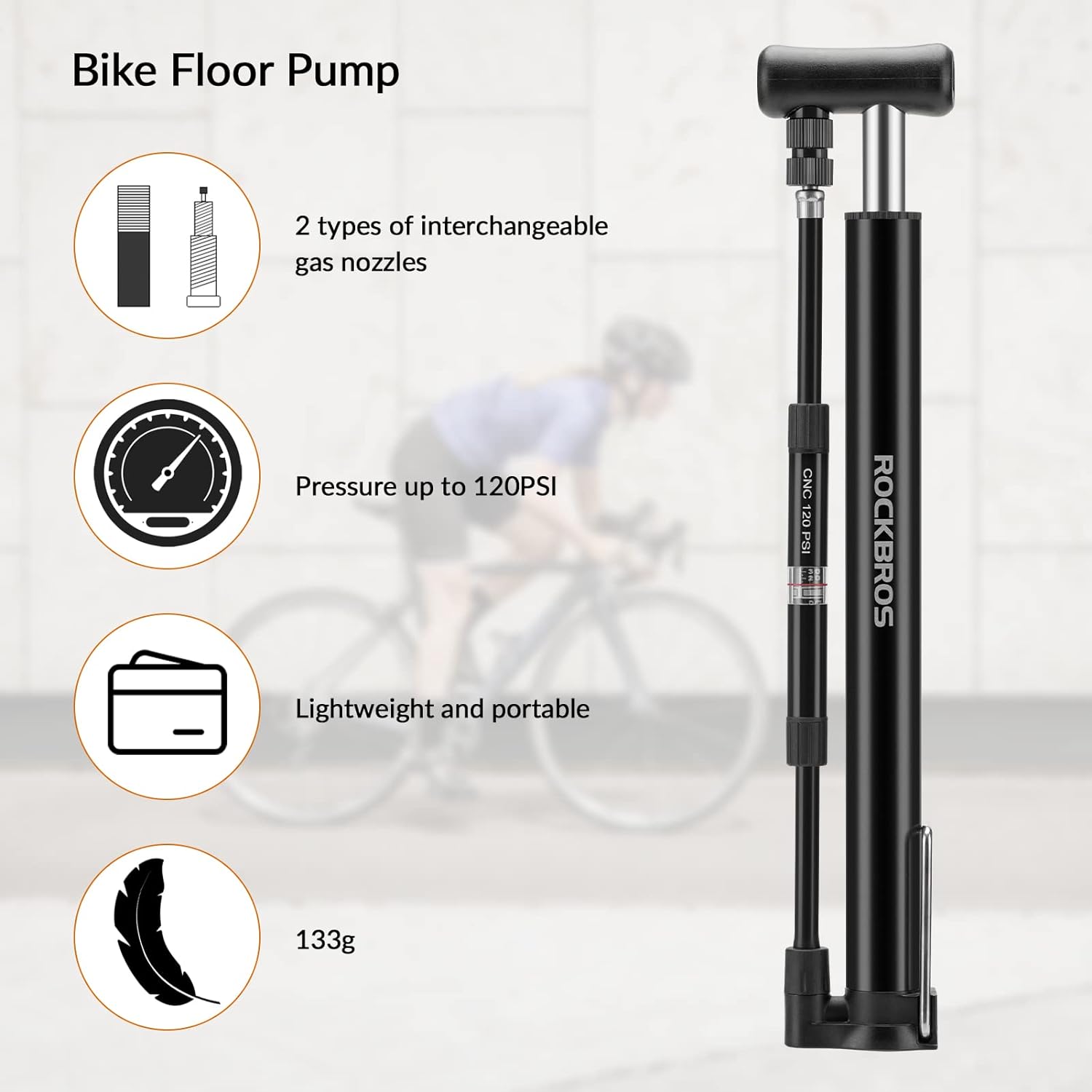 Portable Bike Pump Air Inflator 120PSI with Gauge