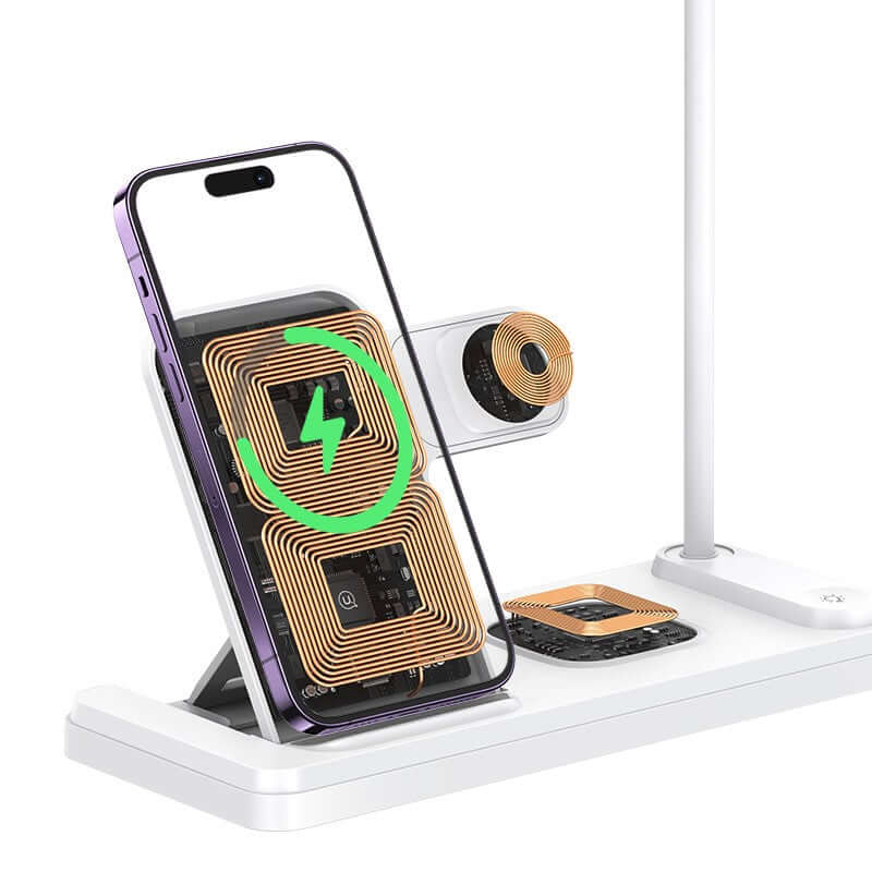 4-in-1 Wireless Charging Holder Phone Earphone Watch Charger with Table Lamp