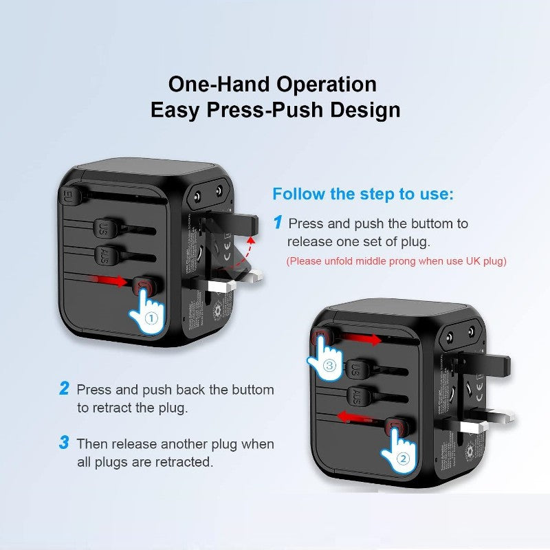 International Travel Adapter Charger Universal Plug For EU UK AU US Plug with USB USB-C Ports