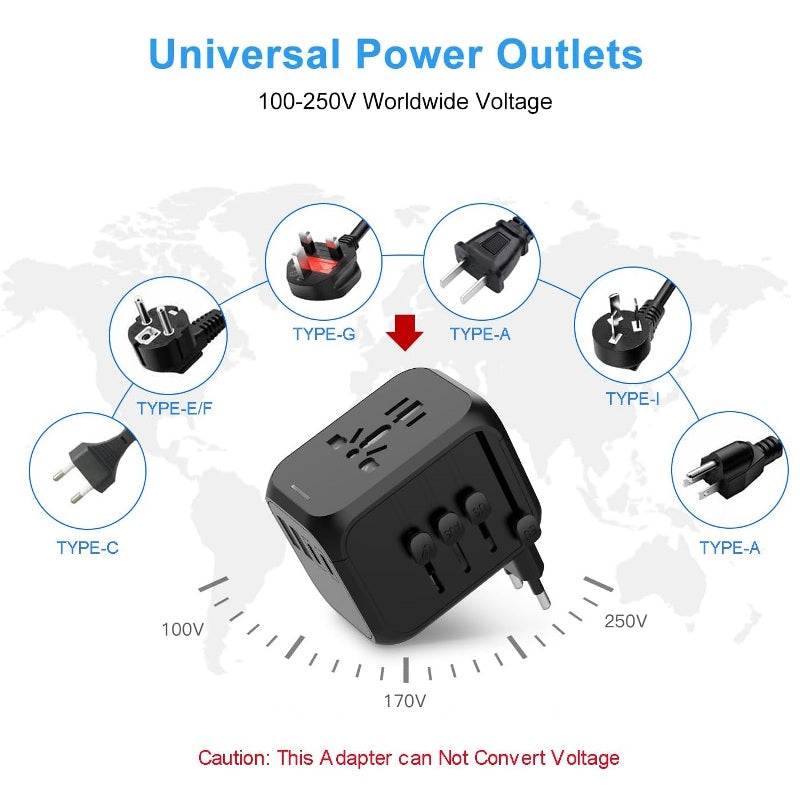 International Travel Adapter Charger Universal Plug For EU UK AU US Plug with USB USB-C Ports