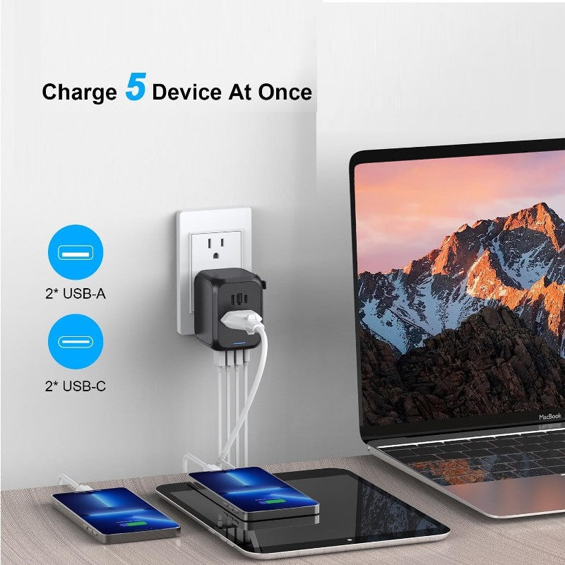 International Travel Adapter Charger Universal Plug For EU UK AU US Plug with USB USB-C Ports