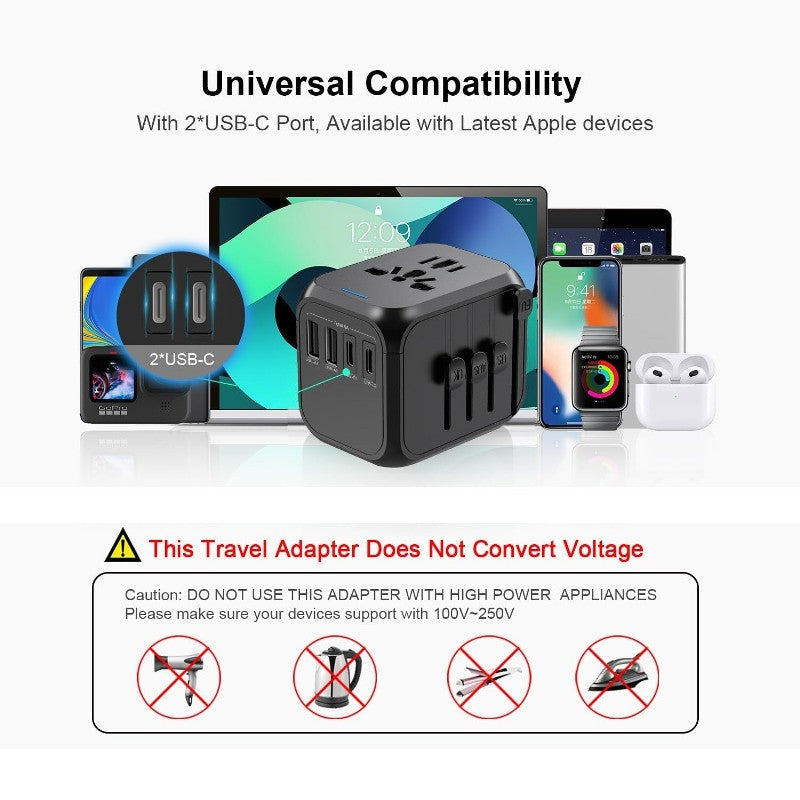 International Travel Adapter Charger Universal Plug For EU UK AU US Plug with USB USB-C Ports