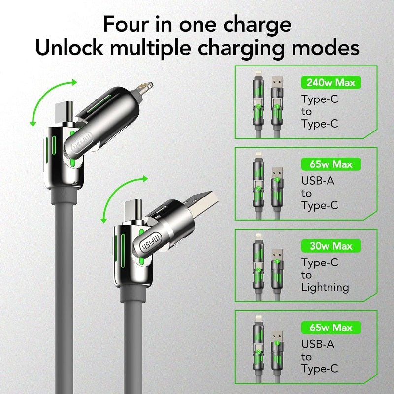 4 in 1 USB USB-C Lightning Fast Charging Data Cable 240W 2M