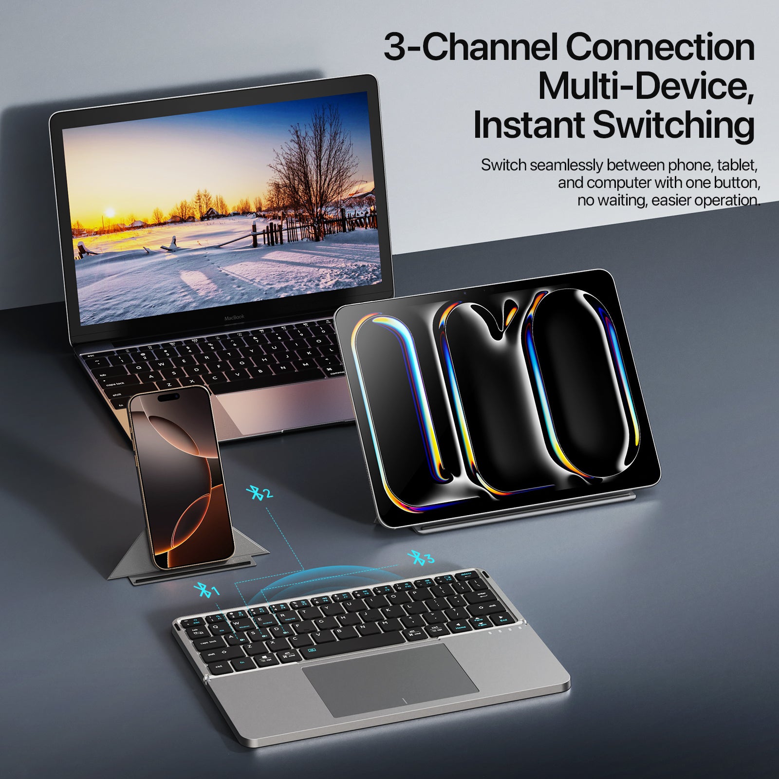 Foldable Bluetooth Keyboard with Trackpad Removable Stand Cover