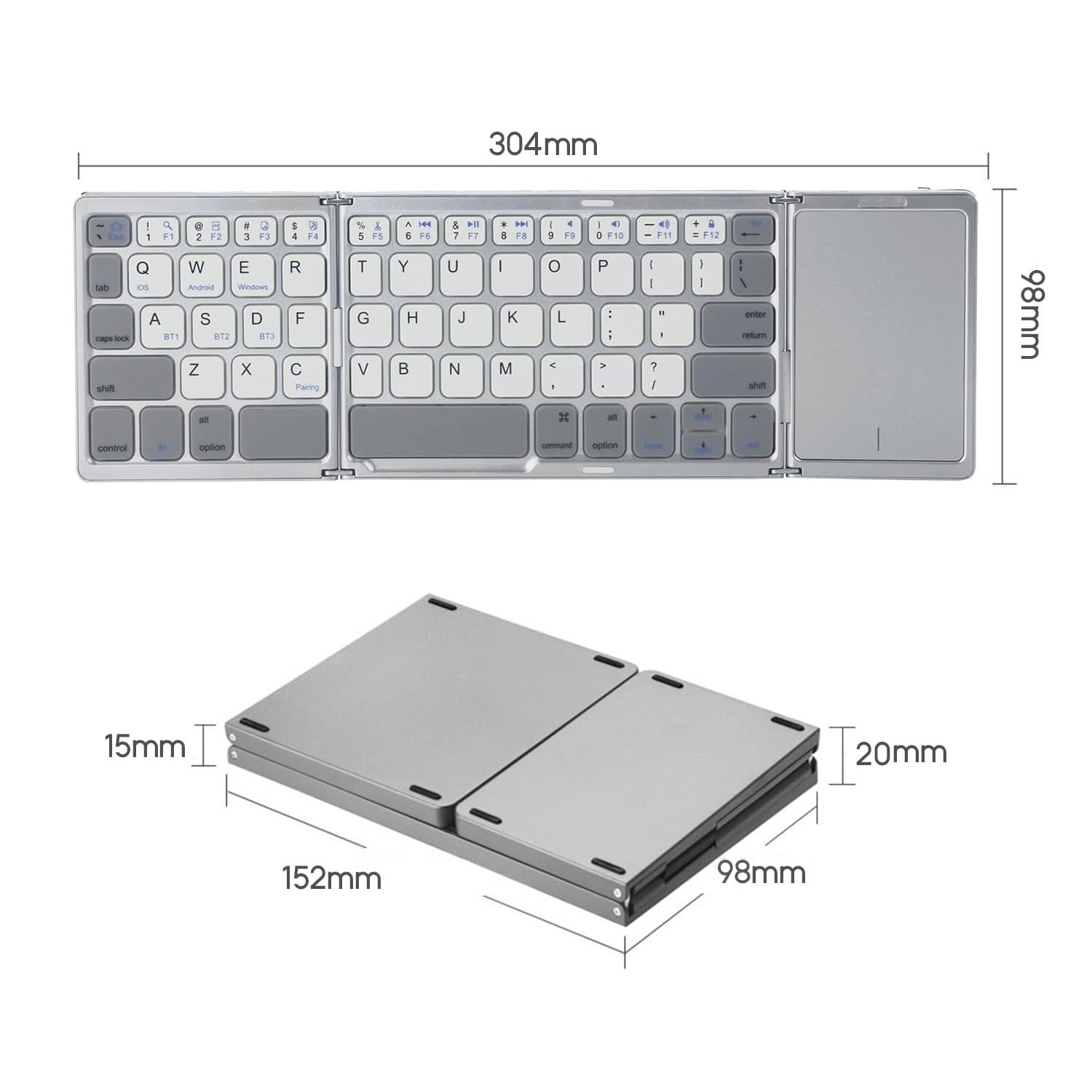 Portable Mini 3 Layer Foldable Bluetooth Keyboard with Trackpad