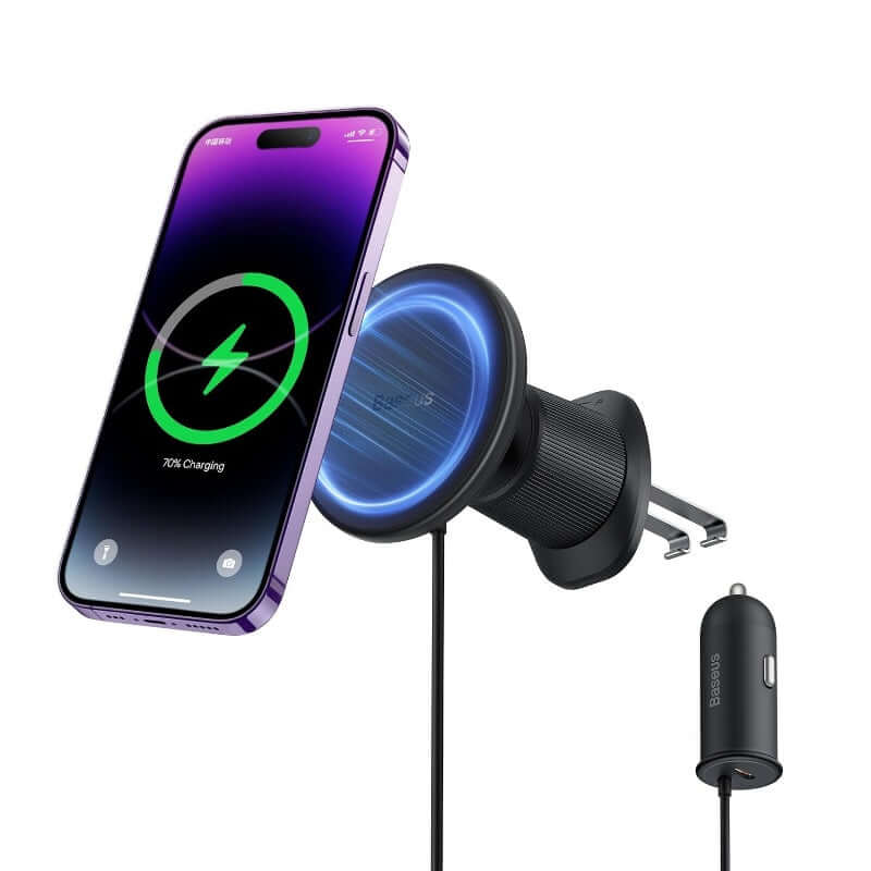 Baseus 15W Wireless Charging Magnetic Phone Holder with 25W USB-C Car Charger