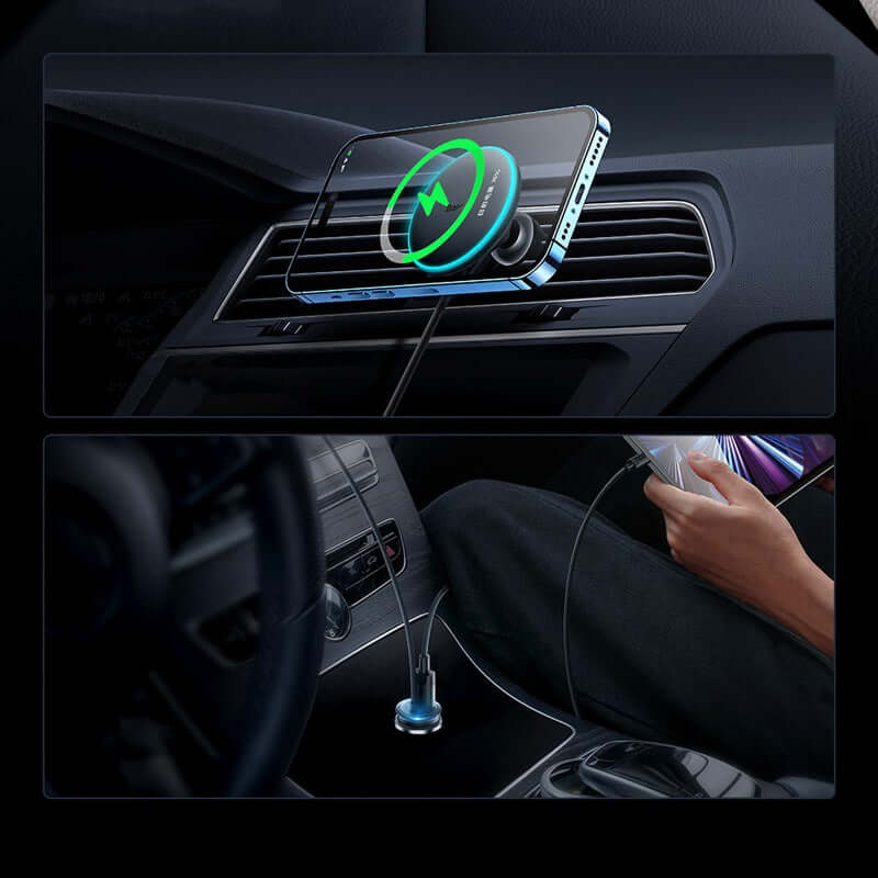 Baseus 15W Wireless Charging Magnetic Phone Holder with 25W USB-C Car Charger