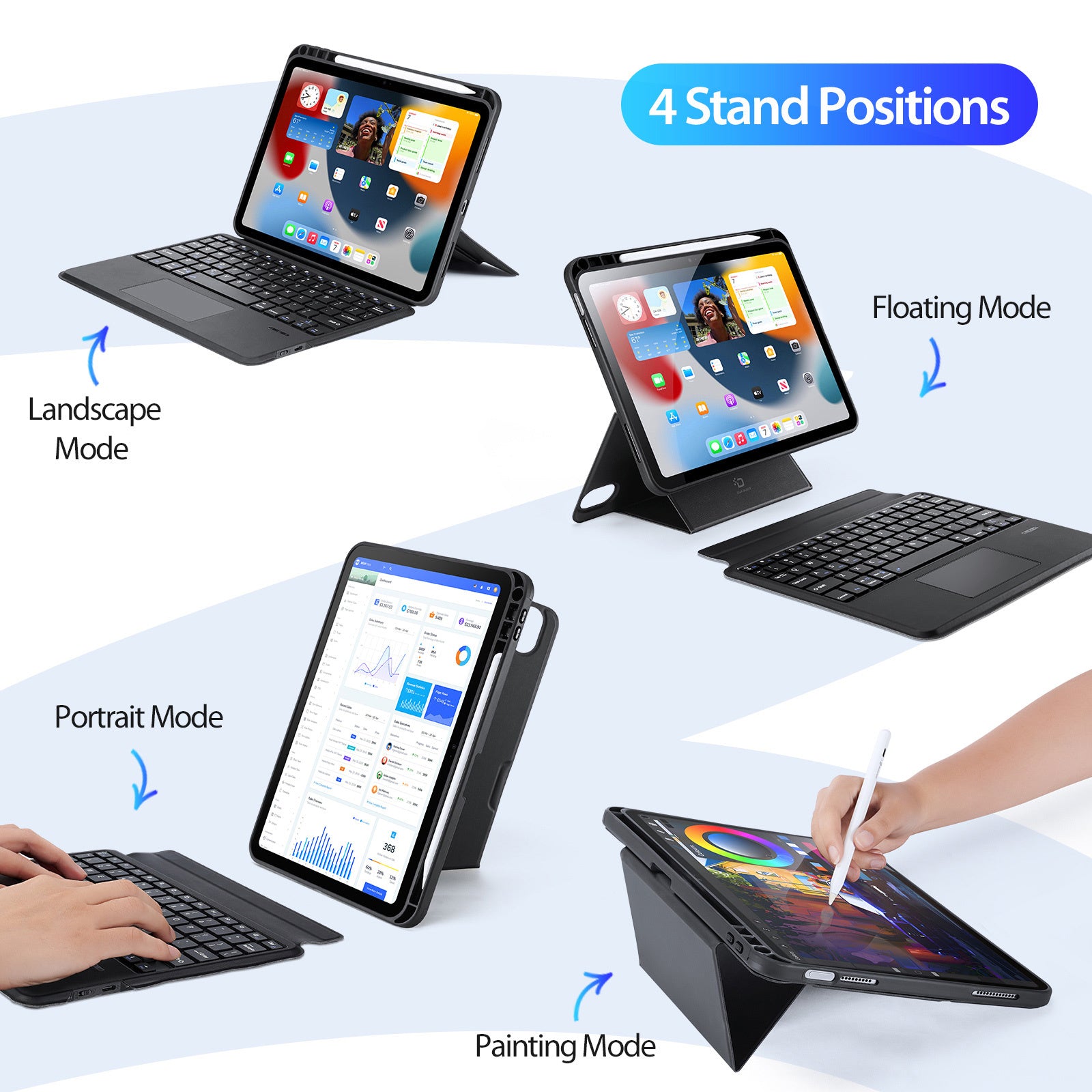iPad 10th 10.9" Removable Bluetooth Keyboard with Foldable Stand Case
