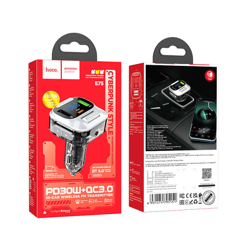 Car FM Transmitter Charger Handfree PD30W Fast Charge with Aux