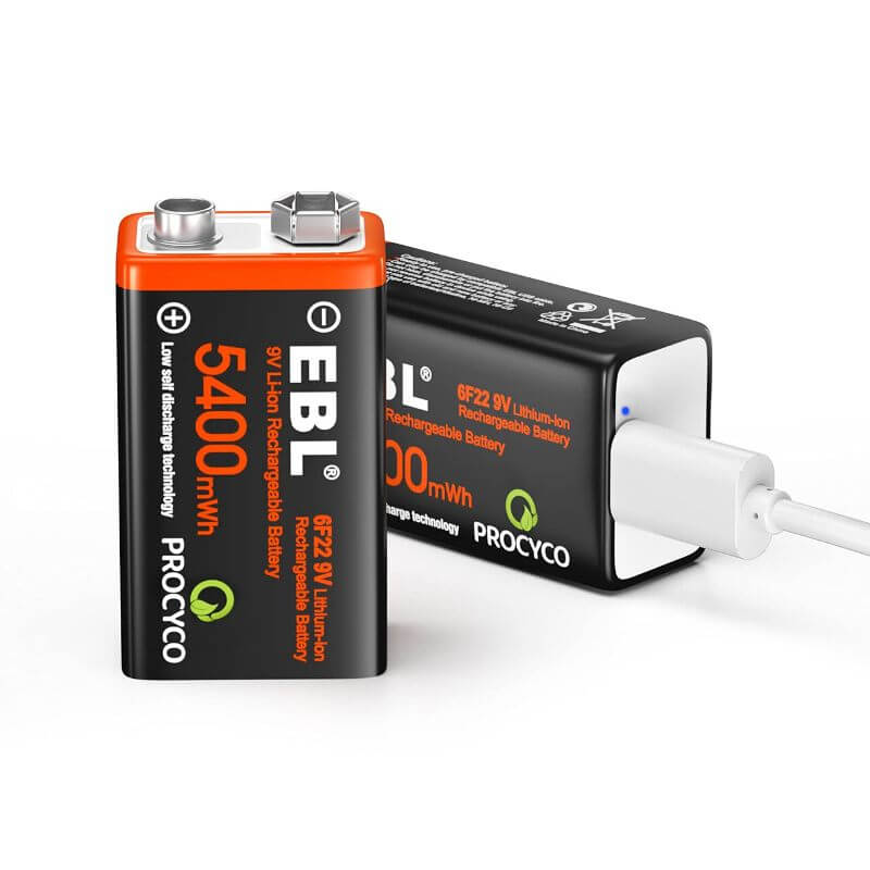 9V Rechargeable Lithium Li-ion Battery USB Charge (2 Pack)