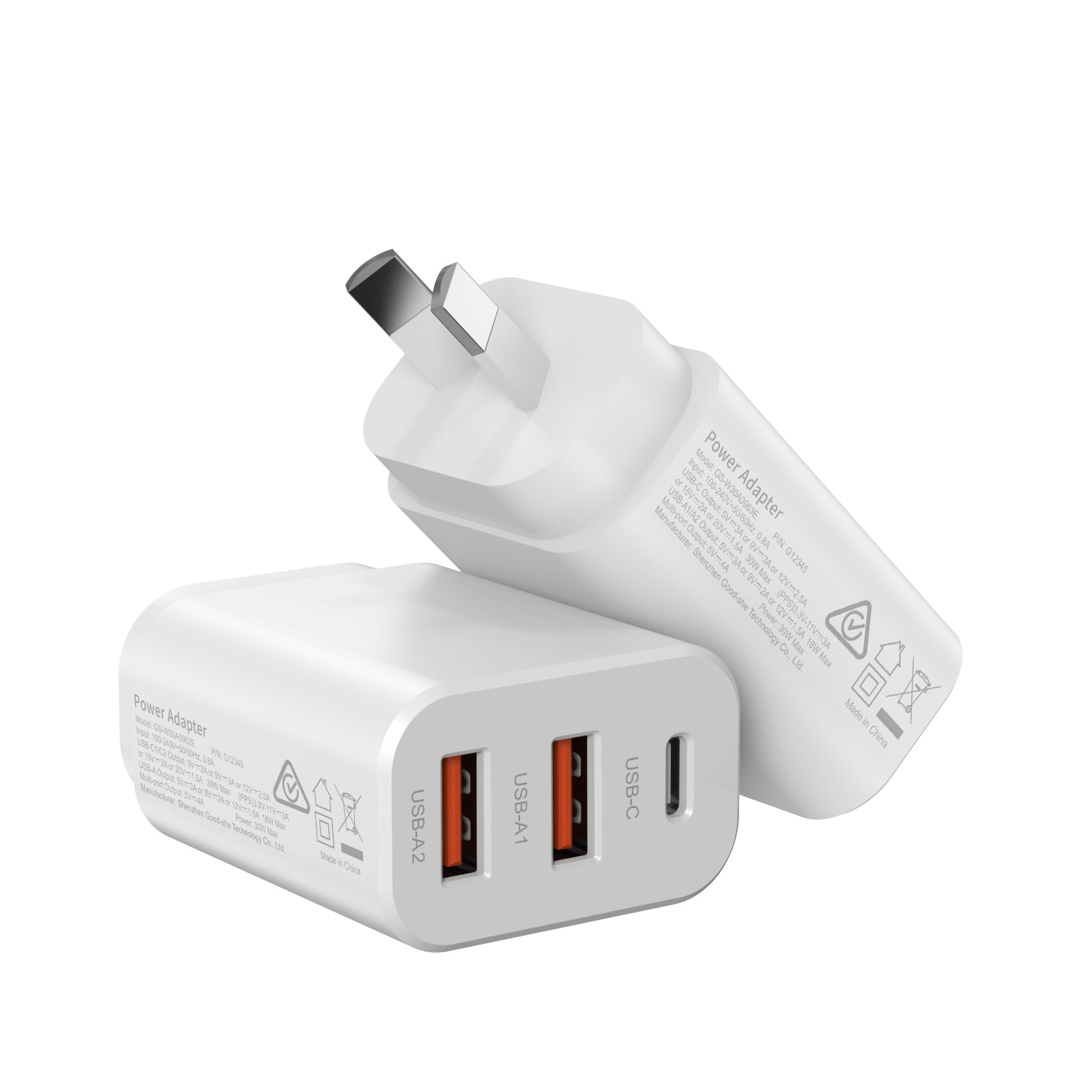 PD 30W Fast Charging Phone Wall Charger Dual USB Type C