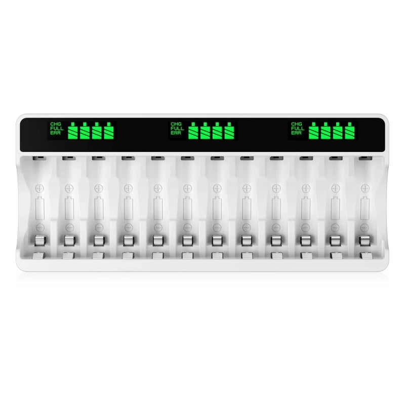 12 Slot LCD Display Battery Charger for AA AAA NiMH Rechargeable Batteries