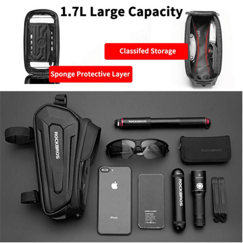 Waterproof Cycling  Bicycle Front Bag 1.7L Top Tube Mount for 6.8" below phones