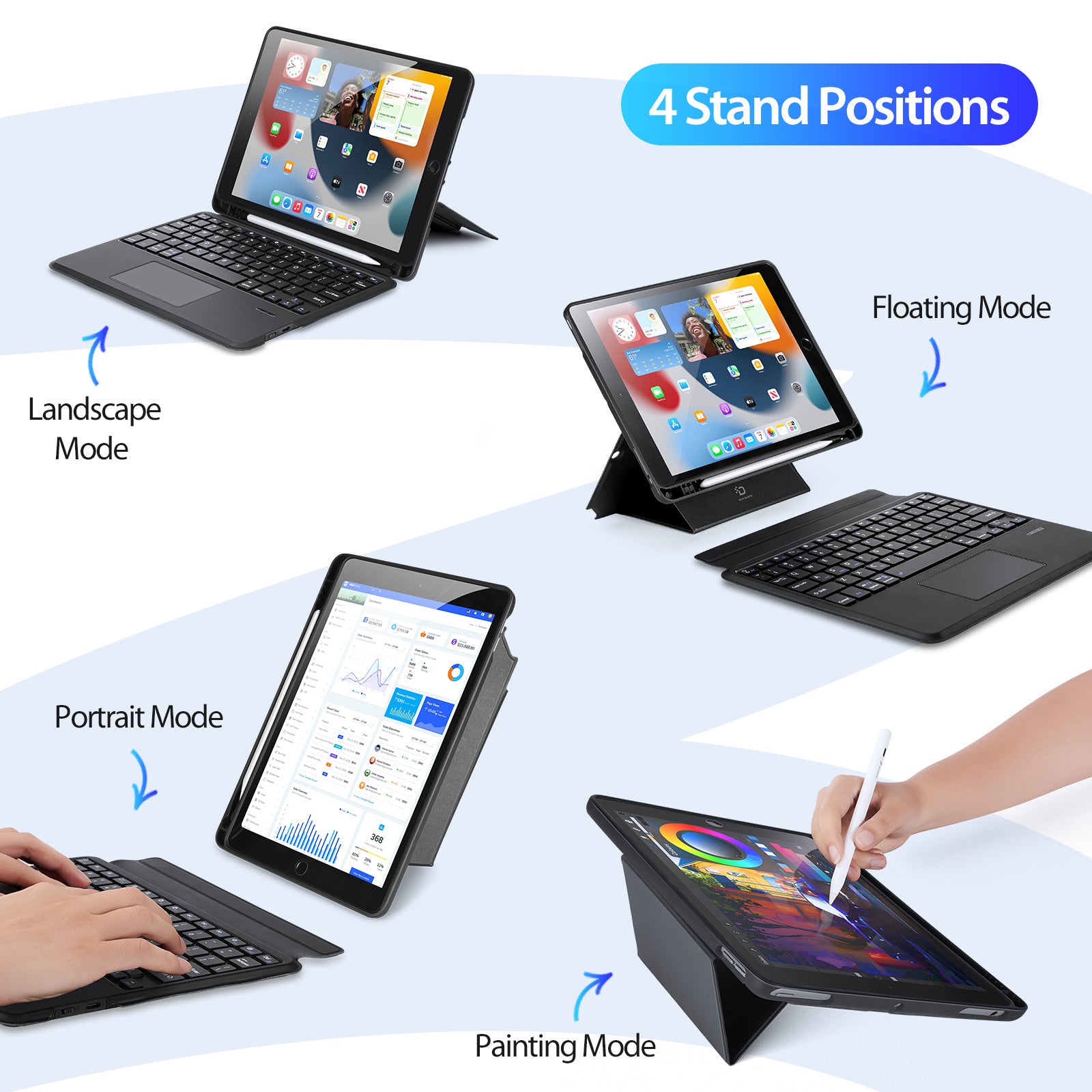 iPad 10.2 10.5 Air 3 Bluetooth Keyboard with Multi Stand Protective Case