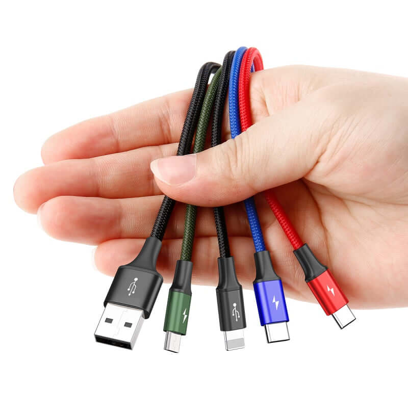 4 in 1 USB to 2x Type-C 1x Lightning 1x Micro USB Charging Cable Max 3.5A-1.2m