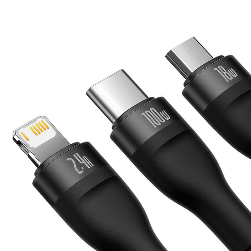 3 in 1 Fast Charging Data Cable USB to Micro USB + Lightning + USB-C 100W 1.2m