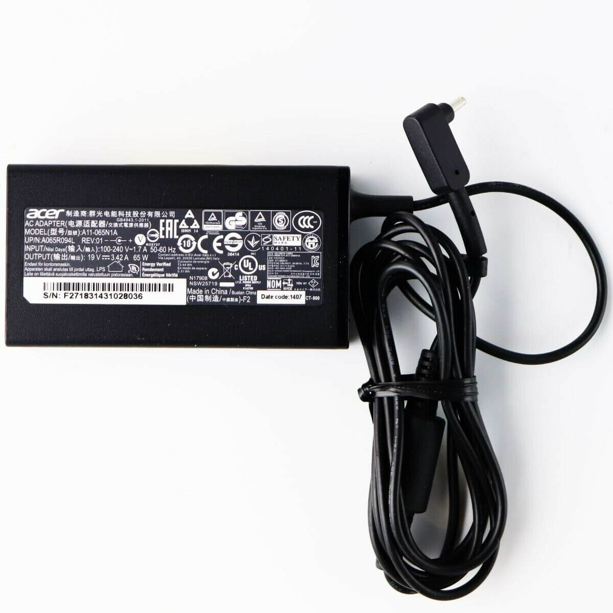 Acer Ultrabook S5 S7 Chrombook C720 C730 small pin 3.0*1.0mm 19V 3.42A 65w Adapter