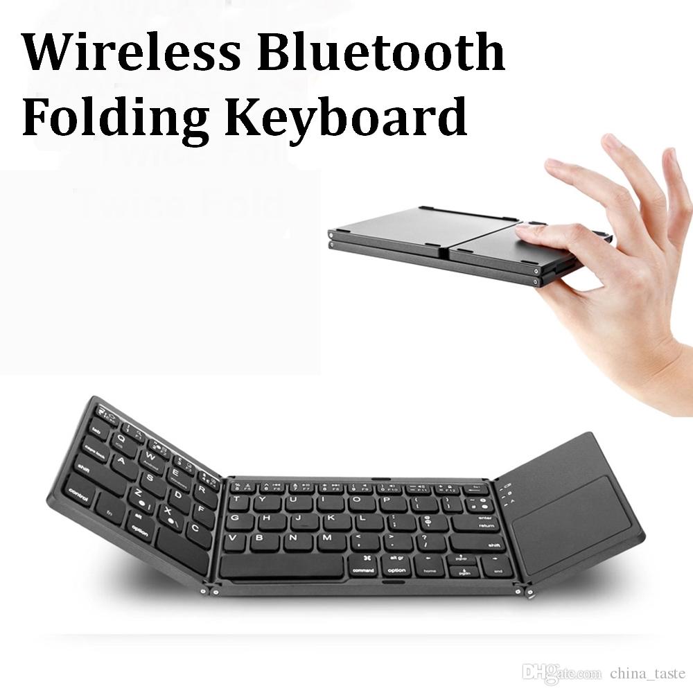 Ultra Mini Bluetooth Three Layers Folding wireless Keyboard with Touchpad Grey