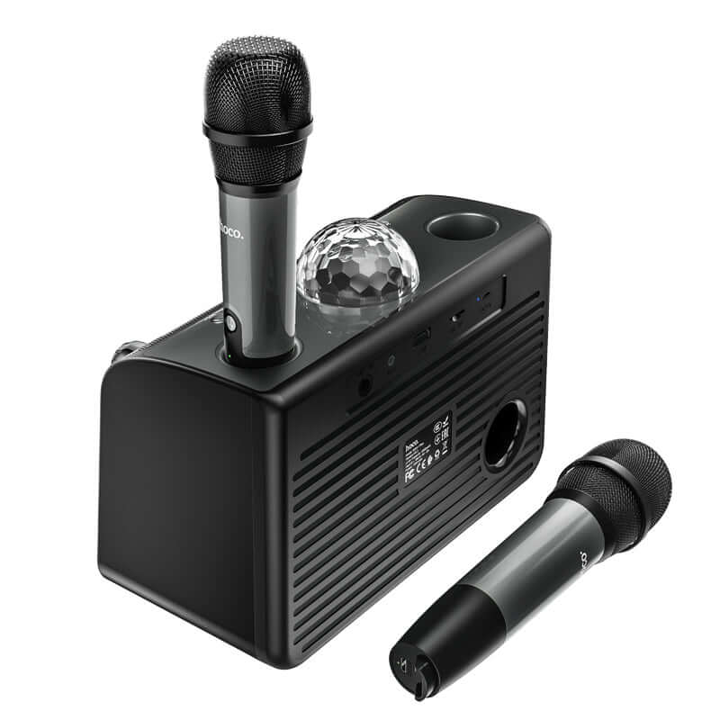 Karaoke Wireless Bluetooth Speaker with 2 Wireless Microphone Support TF USB AUX Playback