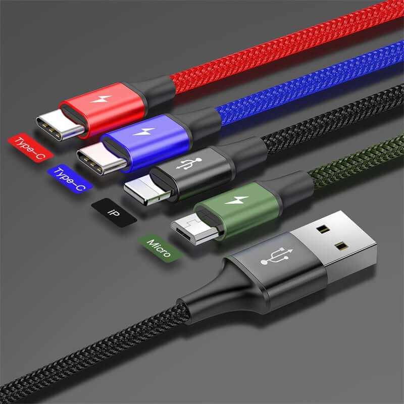 4 in 1 USB to 2x Type-C 1x Lightning 1x Micro USB Charging Cable Max 3.5A-1.2m