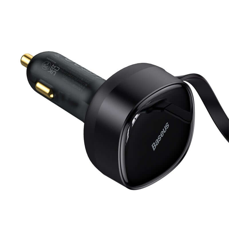 Fast Charging Car Charger with 2-in-1 Retractable Cable Max 30W For iPhone Android