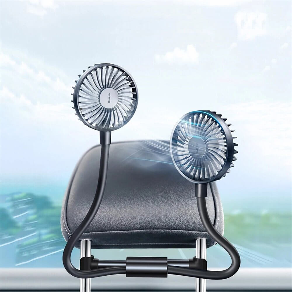Car Cooling Fan Double Headed 360 Degree Adjustable For Front and Back Seat