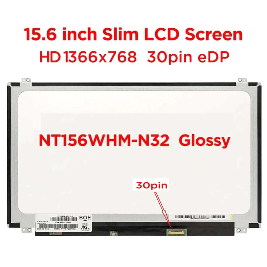 Slim 15.6" LCD Screen Glossy 1366x768 30 Pins Top and Bottom Brackets