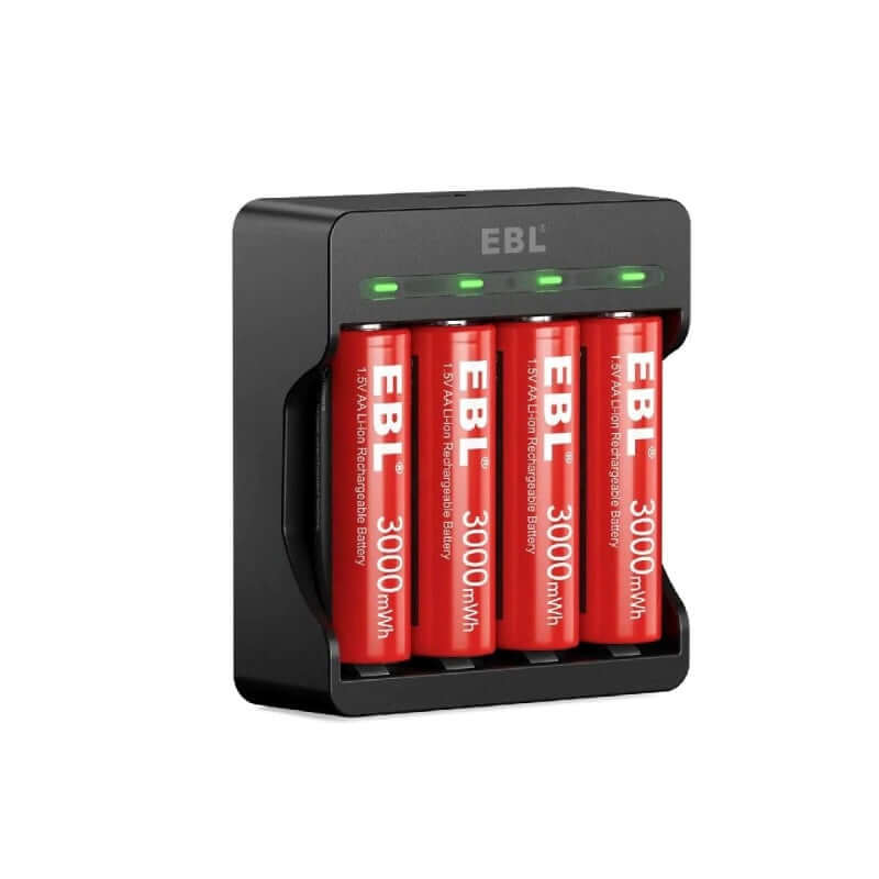 4 Pack 1.5V 3000mWh Rechargeable Lithium Li-ion AA Batteries with USB Input Charger