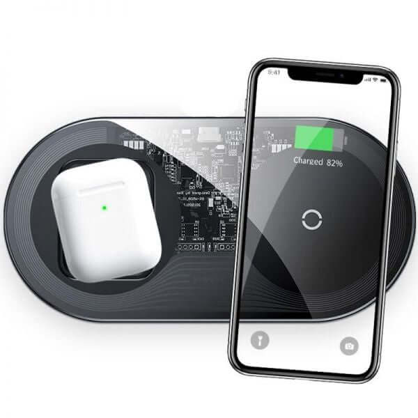 15W 2-in-1 Transparent Qi Wireless Charger for iPhone Samsung Huawei Airpods