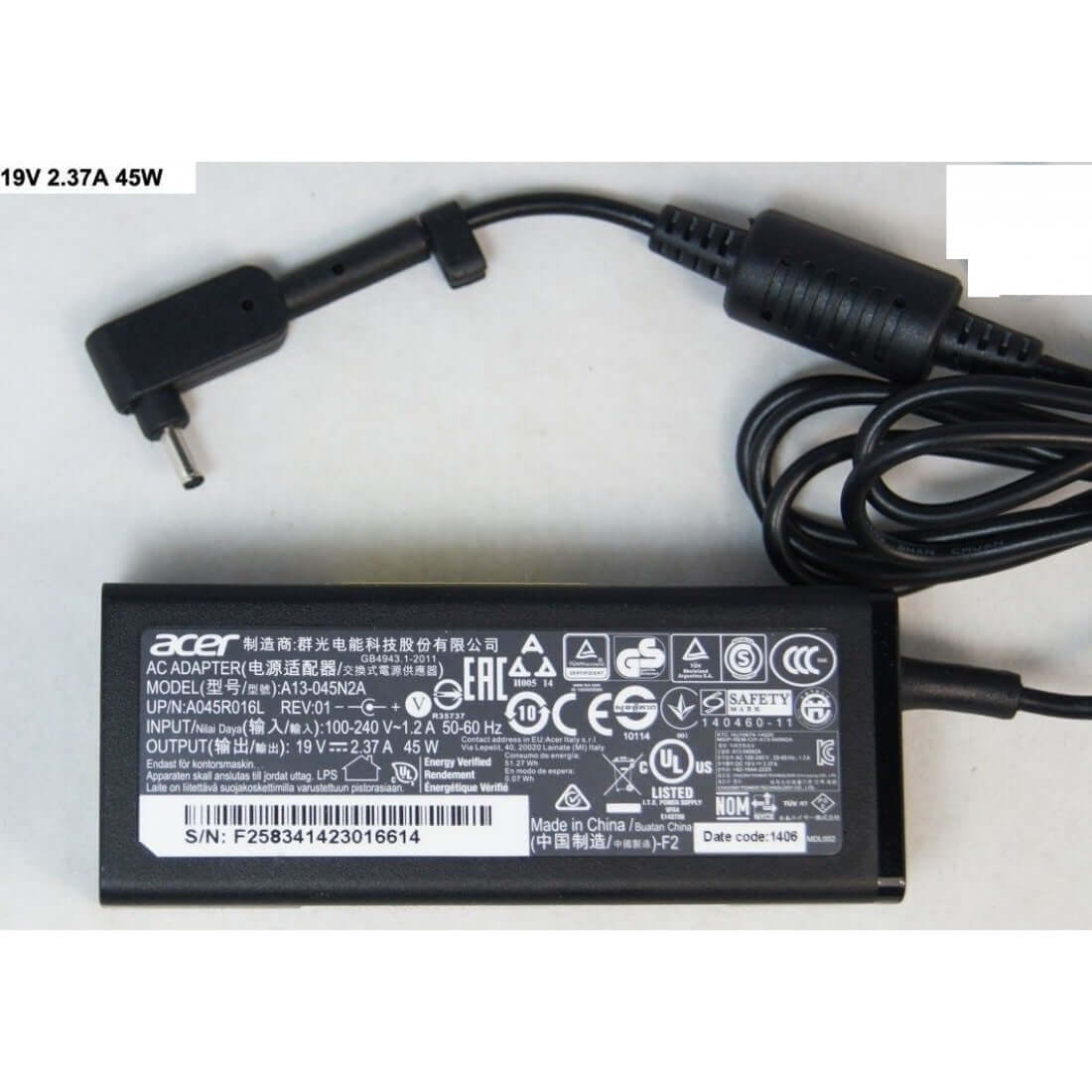 Genuine Acer Chromebook C730 C720 19v 2.37a 45W 3.0x1.1mm small pin Adapter