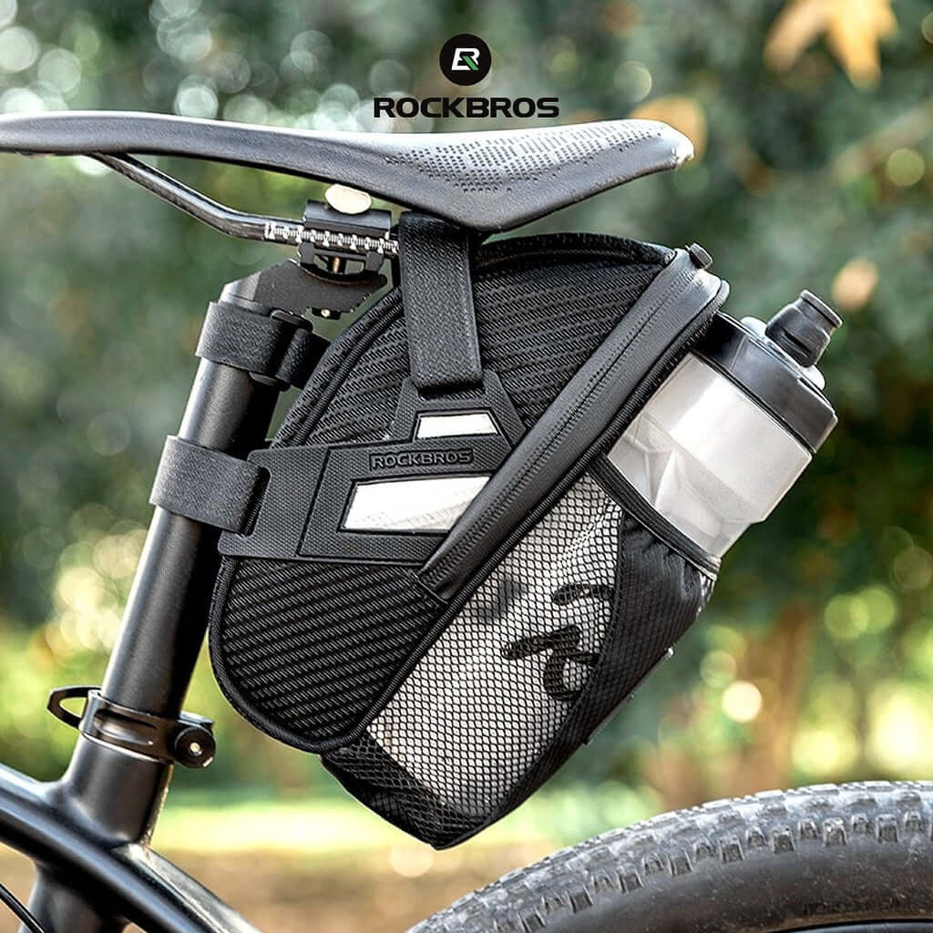 Bicycle Saddle Bag Bike Cycling Tail Rear Storage Bag with Water Bottle Pocket