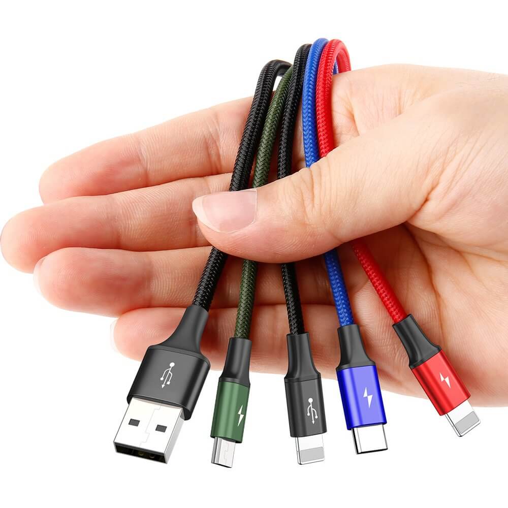 1.2m 4 in 1 USB cable to 2x Lightning / USB Type C / Micro USB Nylon Braided 3.5A
