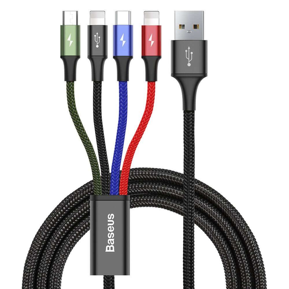 1.2m 4 in 1 USB cable to 2x Lightning / USB Type C / Micro USB Nylon Braided 3.5A