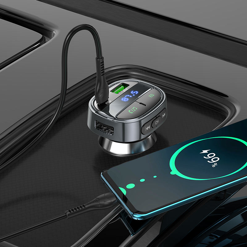 Wireless Bluetooth Car FM Transmitter Fast Car charger 30W-Black