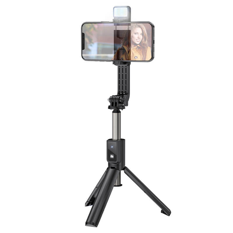 Wireless Tripod Selfie Stick Gimbal with Fill Light compatible Go Pro Camera